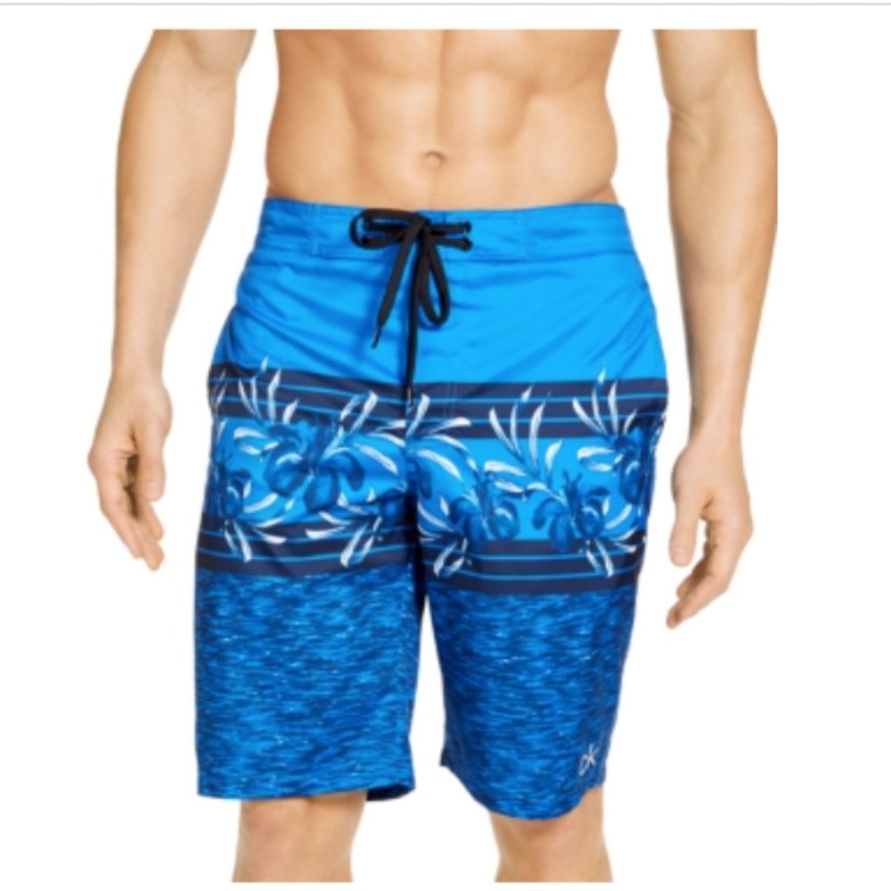 NWT Calvin Klein Floral-Print Board Swim Trunks - Picture 3 of 10